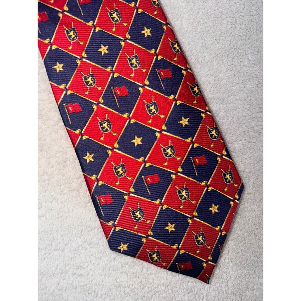 Tommy Hilfiger Mens Red Navy Blue Crest Golf Italian Silk Tie Made in USA